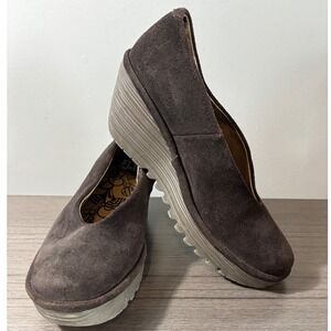 Fly London Yas Brown Suede Slip-On Wedge Heel Shoes Size 38 (7/7.5)